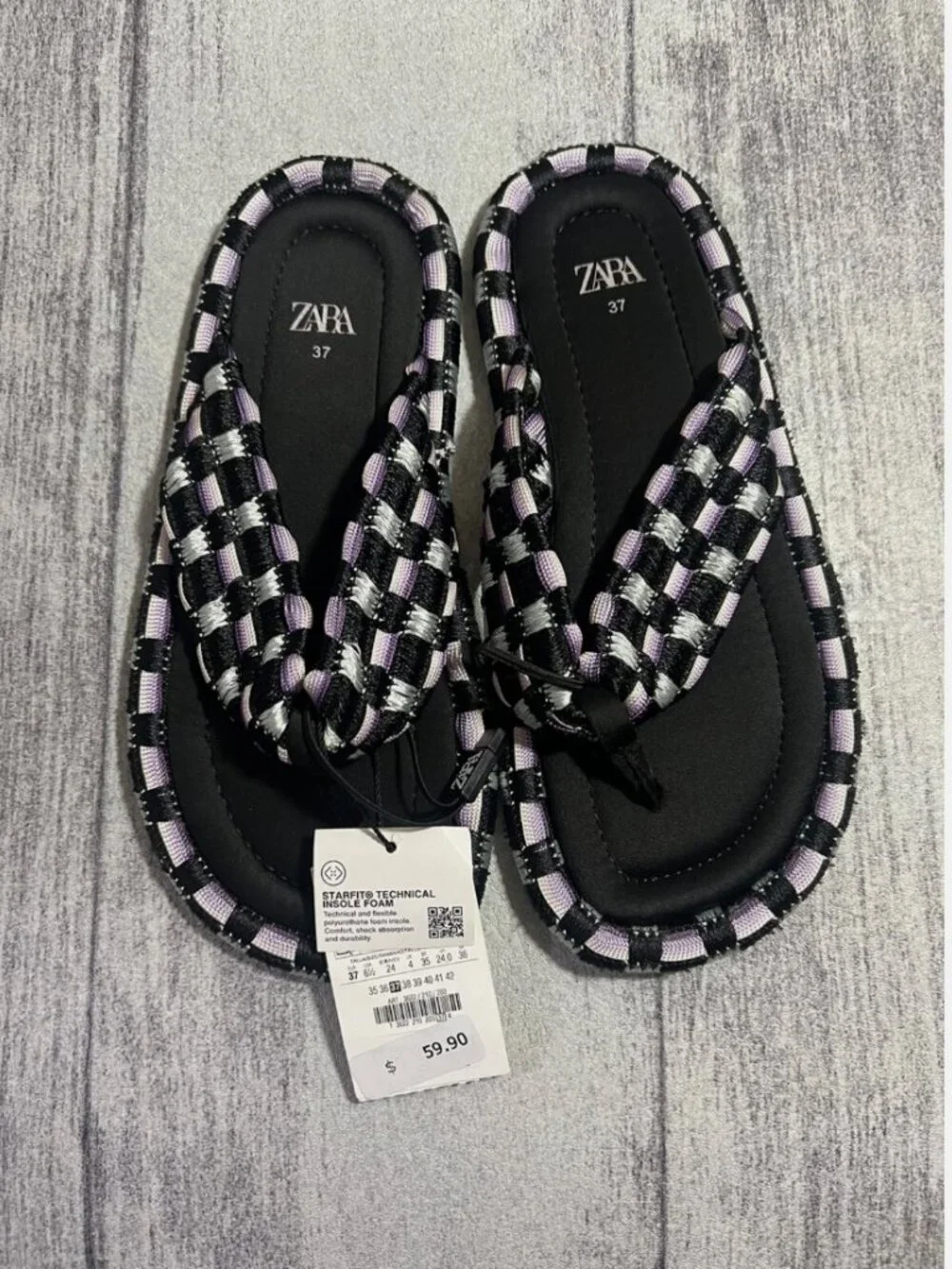 ZARA - NWT - Size 40 - Flat Fabric Multicolor Slides Sandals - Picture 3 of 5